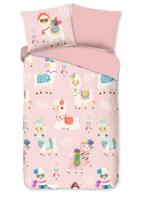Good Morning Kinderdekbedovertrek "lama&apos;s" - Roze - (140x200/220 cm) - Katoen Flanel