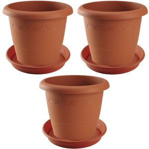 3x stuks bloempotten met onderschaal terra cotta rond diameter 30 cm