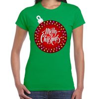 Fout kerst shirt kerstbal merry christmas groen voor dames - thumbnail