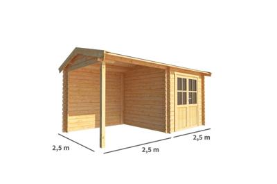 Blokhut met overkapping Fenna 500 cm bij 250 cm diep Zadeldak - Warentuin collection