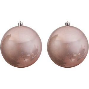 2x Grote lichtroze kerstballen van 14 cm glans van kunststof