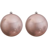 2x Grote lichtroze kerstballen van 14 cm glans van kunststof   -