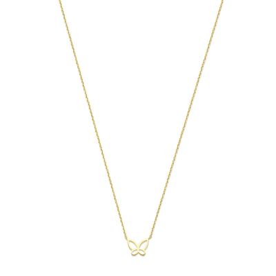 14k Geelgouden Collier met Vlinder Hanger - Verstelbaar 40-44 cm