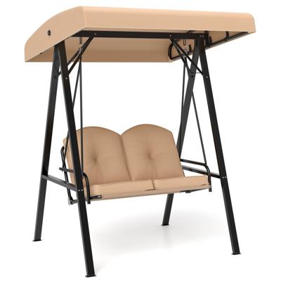Hollywoodschaukel 2-zits Tuin Schommel met Zonnescherm & Metalen Frame Buiten Schommel tot 300 kg Belastbaar Beige