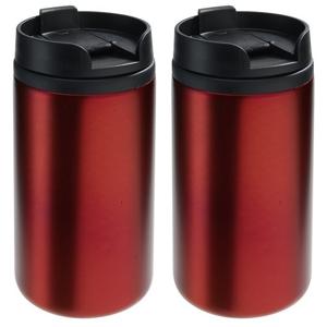 Thermosbeker/warmhoudbeker Koffie To Go - 2x - metallic rood - 290 ml - dubbelwandig - met schroefdo