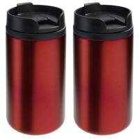 Thermosbeker/warmhoudbeker Koffie To Go - 2x - metallic rood - 290 ml - dubbelwandig - met schroefdo