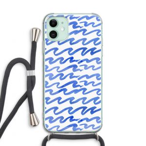 Blauwe golven: iPhone 11 Transparant Hoesje met koord