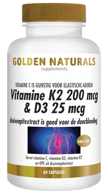 Golden Naturals Vitamine K2 200mcg & D3 25mcg Capsules