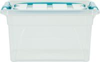 Whitefurze Carry Box opbergdoos 7 liter, transparant met blauwe handvaten