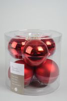 6 kerstballen kerstrood glans-mat 80 mm - Ksd