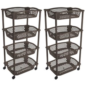 2x stuks keuken opberg trolleys/roltafels met 4 manden 86 cm cappuchino bruin