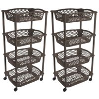 2x stuks keuken opberg trolleys/roltafels met 4 manden 86 cm cappuchino bruin