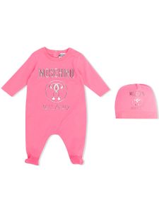 Moschino Kids ensemble body-bonnet à logo métallisé - Rose