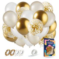 Fissaly® 40 stuks Goud & Wit Helium Ballonnen met Lint – Verjaardag Versiering Decoratie – Papieren Confetti – Latex - thumbnail