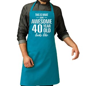 Cadeau schort voor heren - awesome 40 year - blauw - keukenschort - verjaardag - 40 jaar