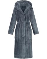 Morgenstern Morgenstern damesbadjas met capuchon Betty Blauw Maat XL