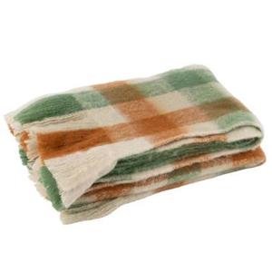 J-Line plaid Ruitjes + Franjes - textiel - wit|groen|bruin