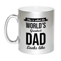 Zilveren Worlds Greatest Dad cadeau koffiemok / theebeker 330 ml - thumbnail