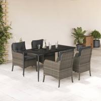 5-delige Tuinset met kussens poly rattan grijs