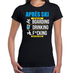Apres ski t-shirt to do list snowboarden zwart dames - Wintersport shirt - Foute apres ski outfit