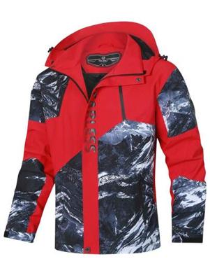 Bon&Bon Men's Red Colorblock Windproof Hooded Mountaineering Jacket Red