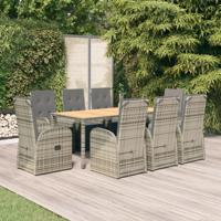 9-delige Tuinset met kussens poly rattan grijs