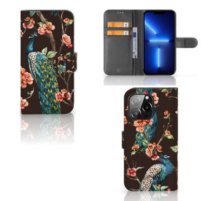 iPhone 13 Pro | Telefoonhoesje | Met pasjeshouder | Pauw met Bloemen