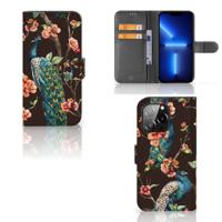 iPhone 13 Pro | Telefoonhoesje | Met pasjeshouder | Pauw met Bloemen