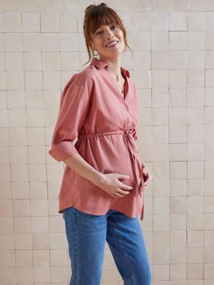 Vertbaudet linnen blouse voor zwangerschap en borstvoeding terracottategel