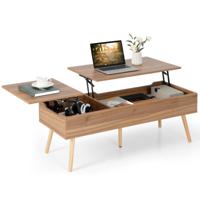 Lift Top Salontafel met Opslag Split Top Accent Tafel Multifunctionele Centrumtafel 5 Massief Houten Poten Totaalgewicht 106KG