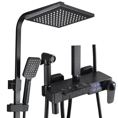Thermostatische Doucheset - Geborsteld Goud | Messing & ABS | Verstelbare Hoogte | 20 Inch Vierkante Douchekop