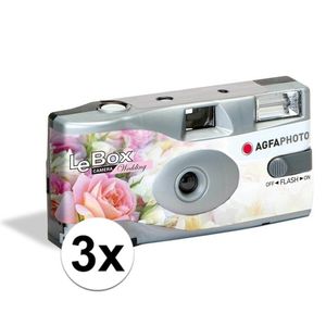 3x Wegwerp cameras/fototoestelen met flits voor 27 kleurenfotos voor bruiloft/huwelijk   -