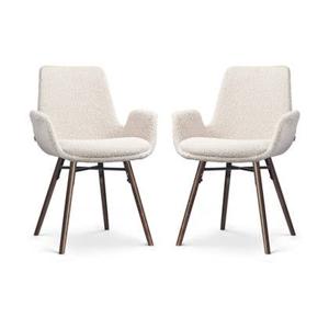 Nolon Nena-Eef Eetkamerstoelen Set van 2 - Bouclé Beige - Walnoot Hout