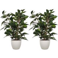 2x stuks groene ficus kunstplant 40 cm met plantenpot taupe D13.5 en H12.5 cm