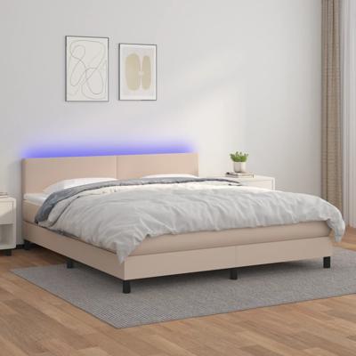 Boxspring met matras en LED kunstleer cappuccinokleur 160x200cm
