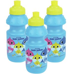 3x stuks kunststof bidon pop-up drinkbekers Baby Shark 350 ml