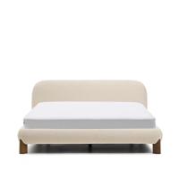 Kave Home Bed 'Odina' Bouclé, 160 x 200cm, kleur Ecru/Walnoot