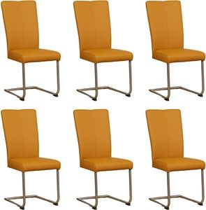 Set van 6 Gele leren industriële eetkamerstoelen Dry - poot rond rvs - Toledo Leer Leem (geel leer)