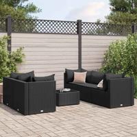 6-delige Loungeset met kussens poly rattan zwart