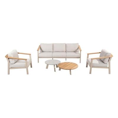 Emma set van 2 salontafels latte, 65 en 80 cm dia. printed keramiek / teak top Taste - Taste