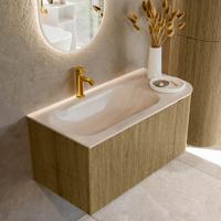 Badmeubel Mondiaz Kurve-Dlux | 95 cm | Meubelkleur Dusk | Wastafelkleur Meli | Solid surface | Wasbak linker zijde spoelbak | 1 kraangat