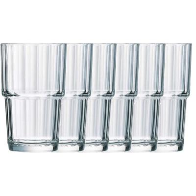 Arcoroc Longdrinkglazen Norvege - 6x stuks - glas - 270 ml - Koffie/thee glazen - stapelbaar
