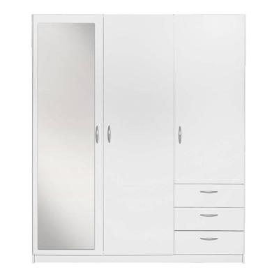 Leen Bakker - Kledingkast Varia 3-deurs Met Spiegel - 175x146x50 Cm - Spaanplaat - Wit