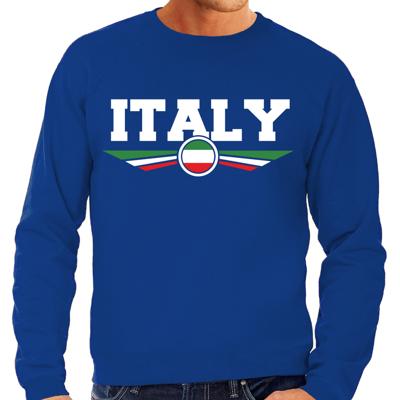 Italie land thema sweater - met vlag kleuren - blauw - heren - Supporters trui - lange mouwen