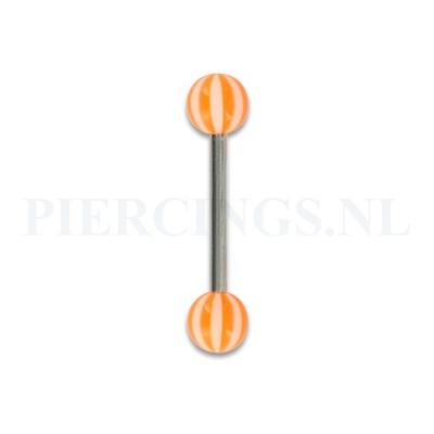 Tongpiercing acryl strandbal wit met oranje