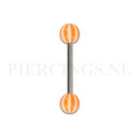 Tongpiercing acryl strandbal wit met oranje