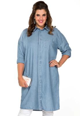 Yoek Blouse chambray | Blauw | Maat Plus