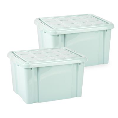 Multi Storage Opslagbox met deksel - 2x - mintgroen - 25 liter - 42 x 25 x 30 cm - kunststof