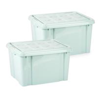 Multi Storage Opslagbox met deksel - 2x - mintgroen - 25 liter - 42 x 25 x 30 cm - kunststof Multi Storage Opslagbox met deksel - 2x - mintgroen - 25 liter - 42 x 25 x 30 cm - kunststof