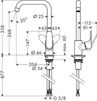 Hansgrohe Focus E2 keukenkraan met hoge draaibare uitloop instelbaar 110 graden, 150 graden en 360 graden chroom 31820000 - thumbnail